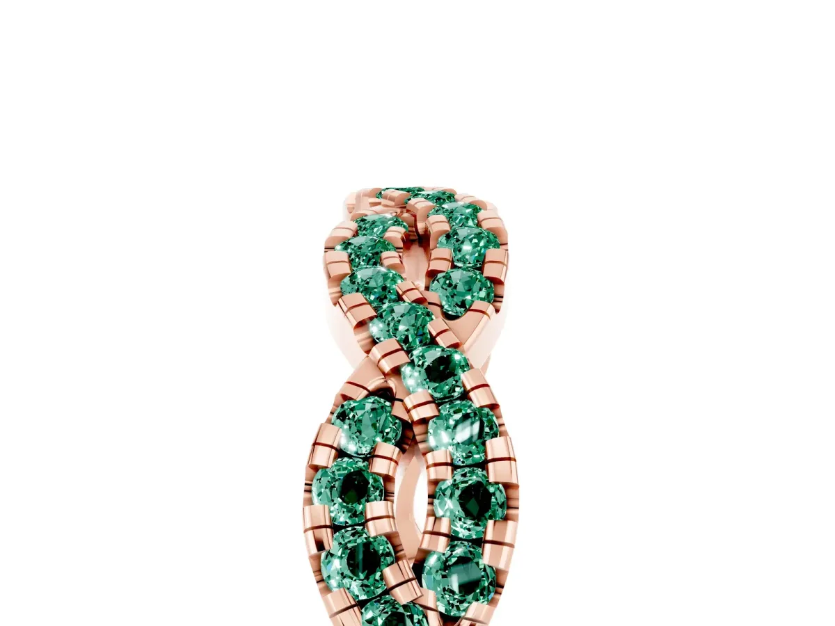 Round Green Sapphire Twisted Eternity Band with Pavé and Shared Prong Setting Rose gold