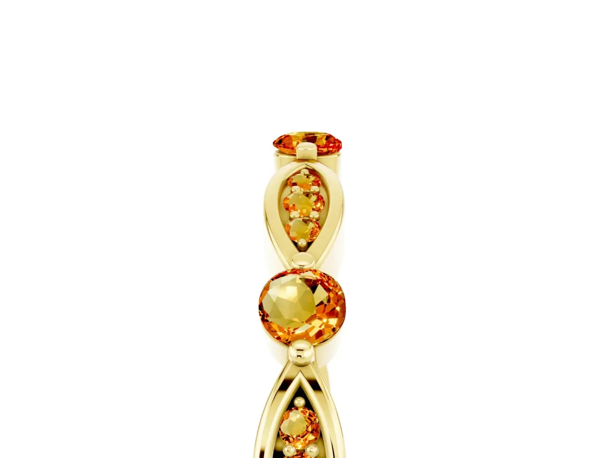 Marquise and Round Citrine Milgrain Band with Bezel Setting Yellow gold