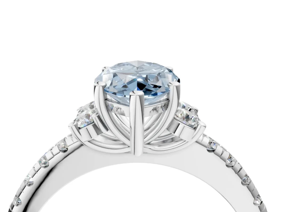 Fancy Blue Marquise Cut Diamond Three-Stone Pave Band with Four-Prong Setting Silver