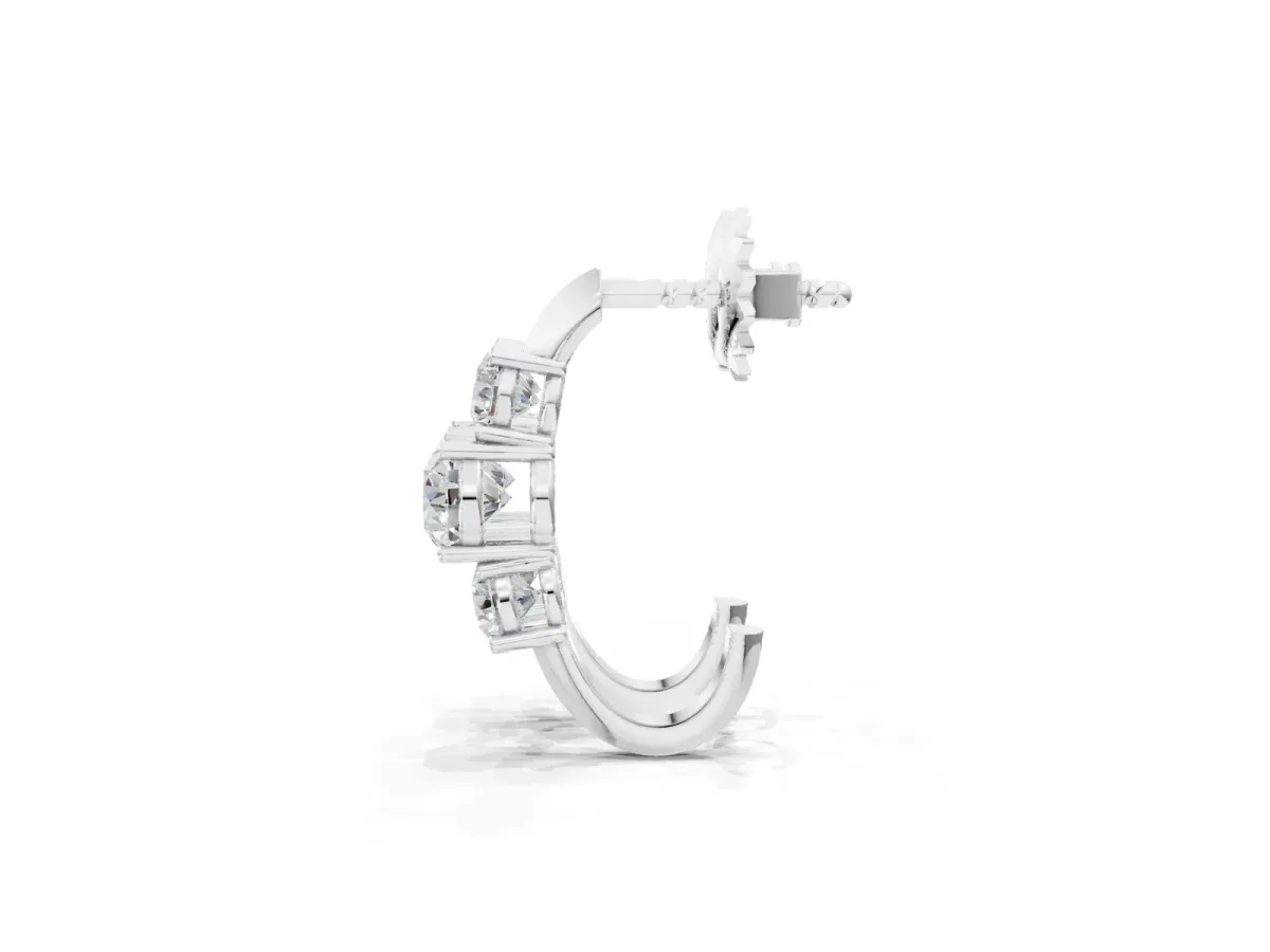 Round Brilliant Diamond U-Hoop Earrings with Prong Setting White gold