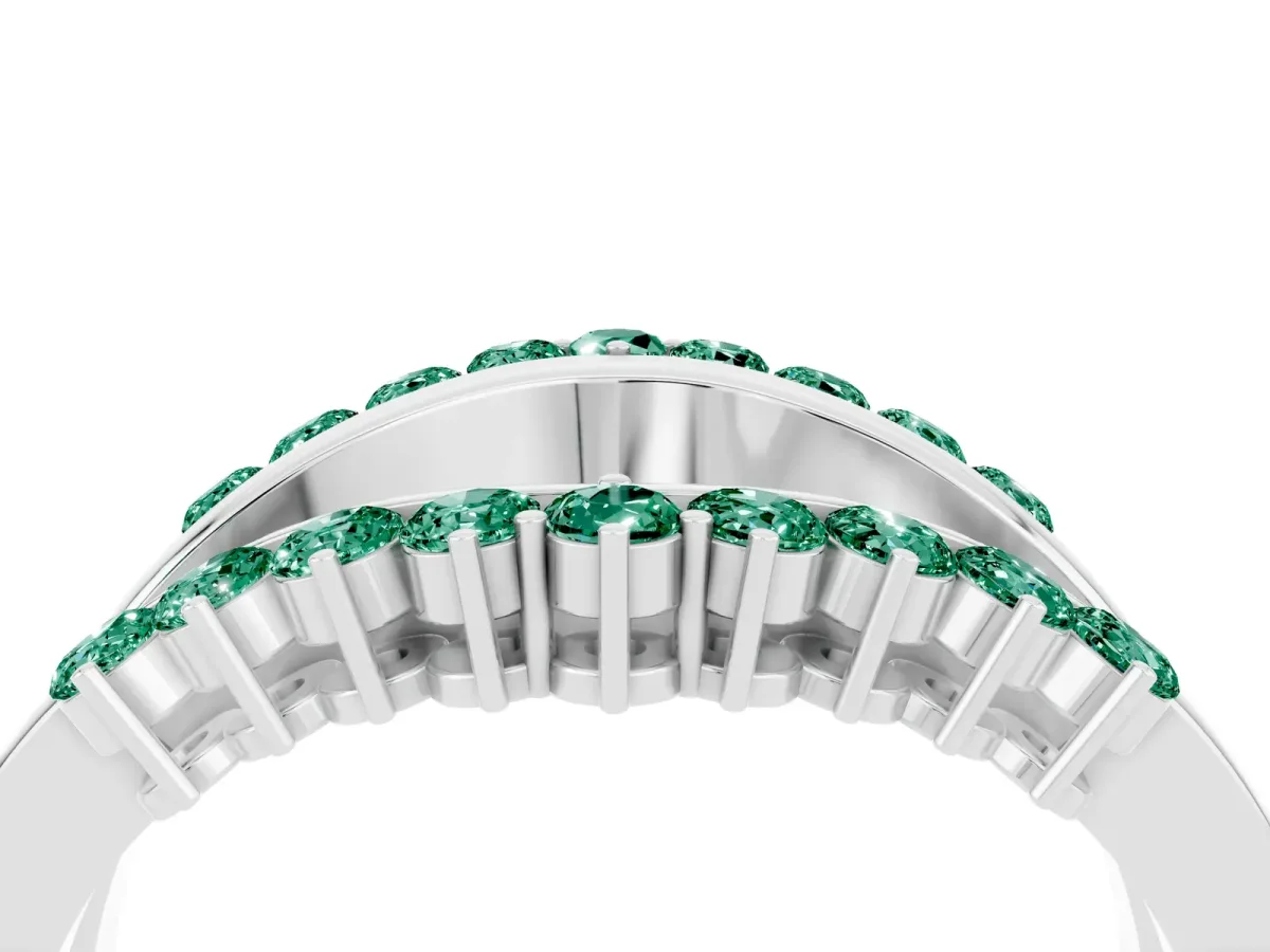 Round Green Sapphire Chevron Contour Band with Prong Setting Platinum