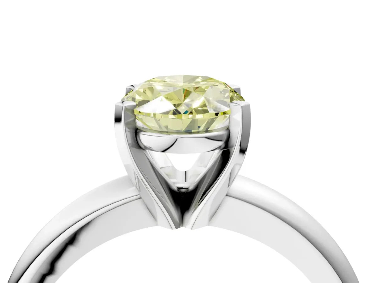 Fancy Yellow Oval Cut Diamond Solitaire Engagement Ring with Round Band and Four-Prong Setting Silver