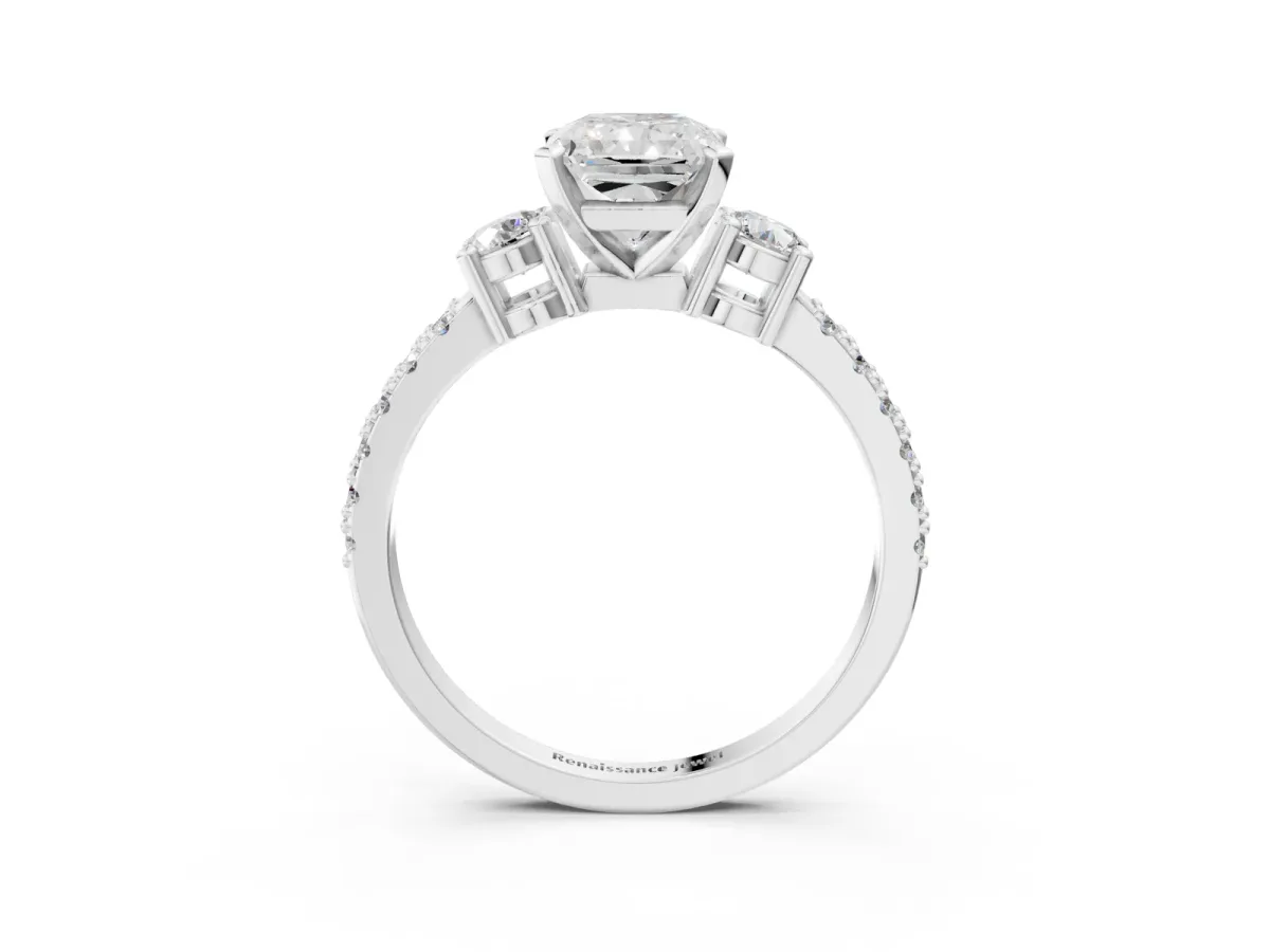 Radiant Cut Cut Three-Stone Diamond Pavé Band with Prong Setting Platinum