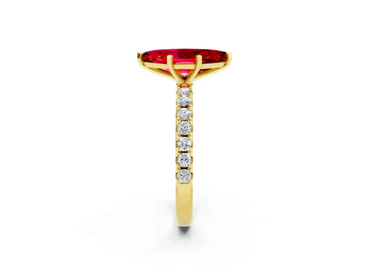 Marquise Cut Ruby Solitaire Pavé Band with Four-Prong Setting Yellow gold