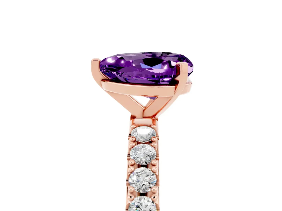 Heart Cut Amethyst Solitaire Pavé Band with Four-Prong Setting Rose gold