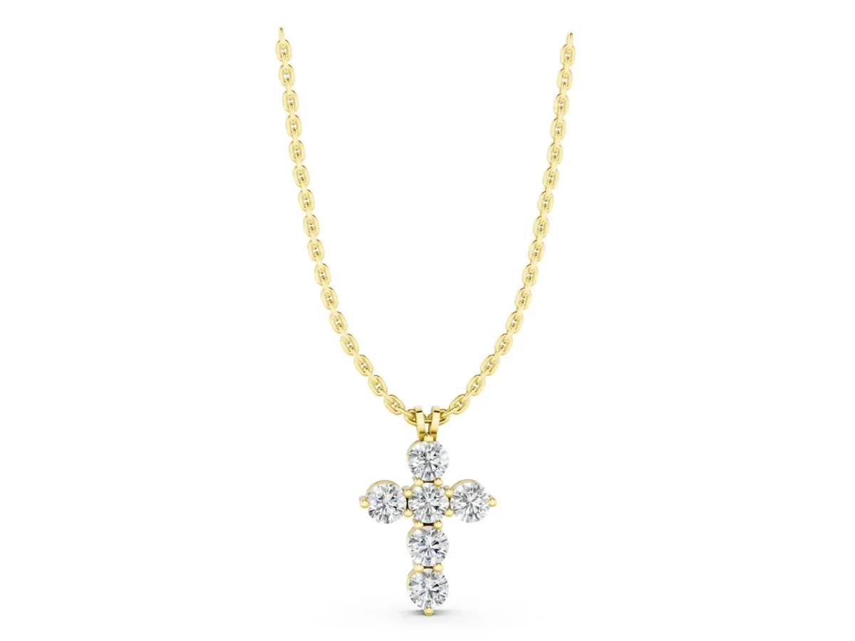 Round Diamond Prong Set Cross Pendant Yellow gold