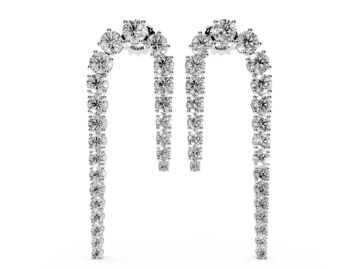 Round Diamond U-Shaped Drop Earrings Silver