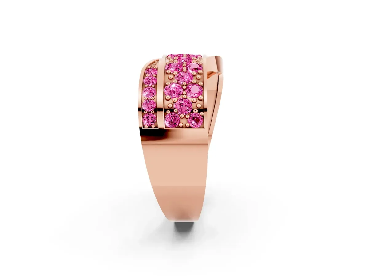 Pavé Round Pink Sapphire Crossover Band with Bead Prong Setting Rose gold