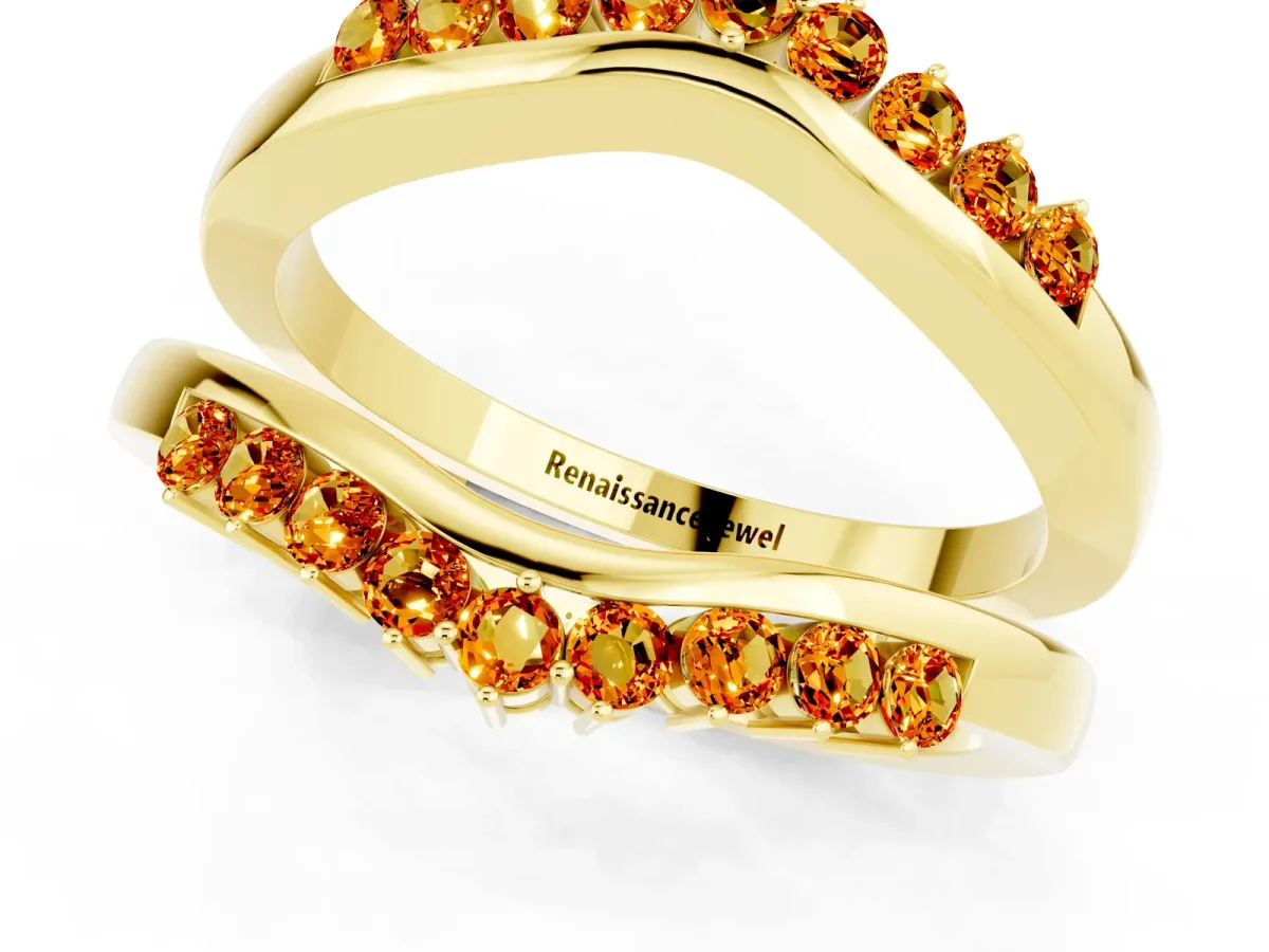Round Citrine Chevron Contour Band with Prong Setting Yellow gold
