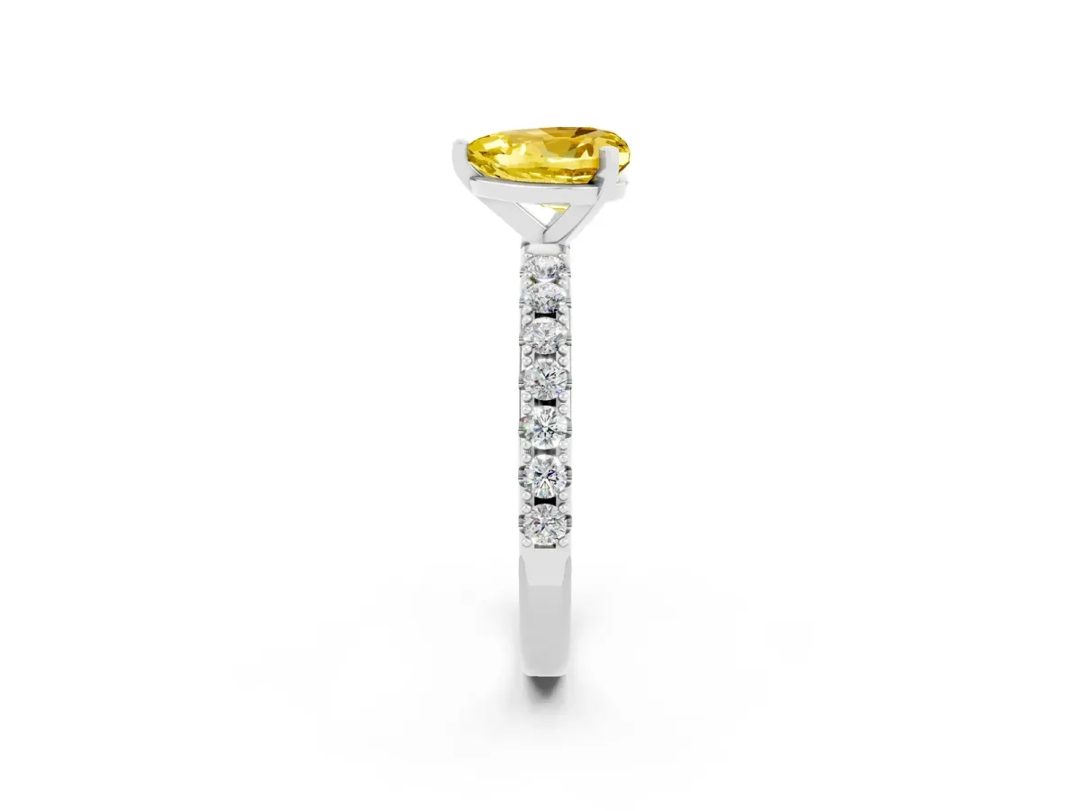 Heart Cut Yellow Sapphire Solitaire Pavé Band with Four-Prong Setting Silver