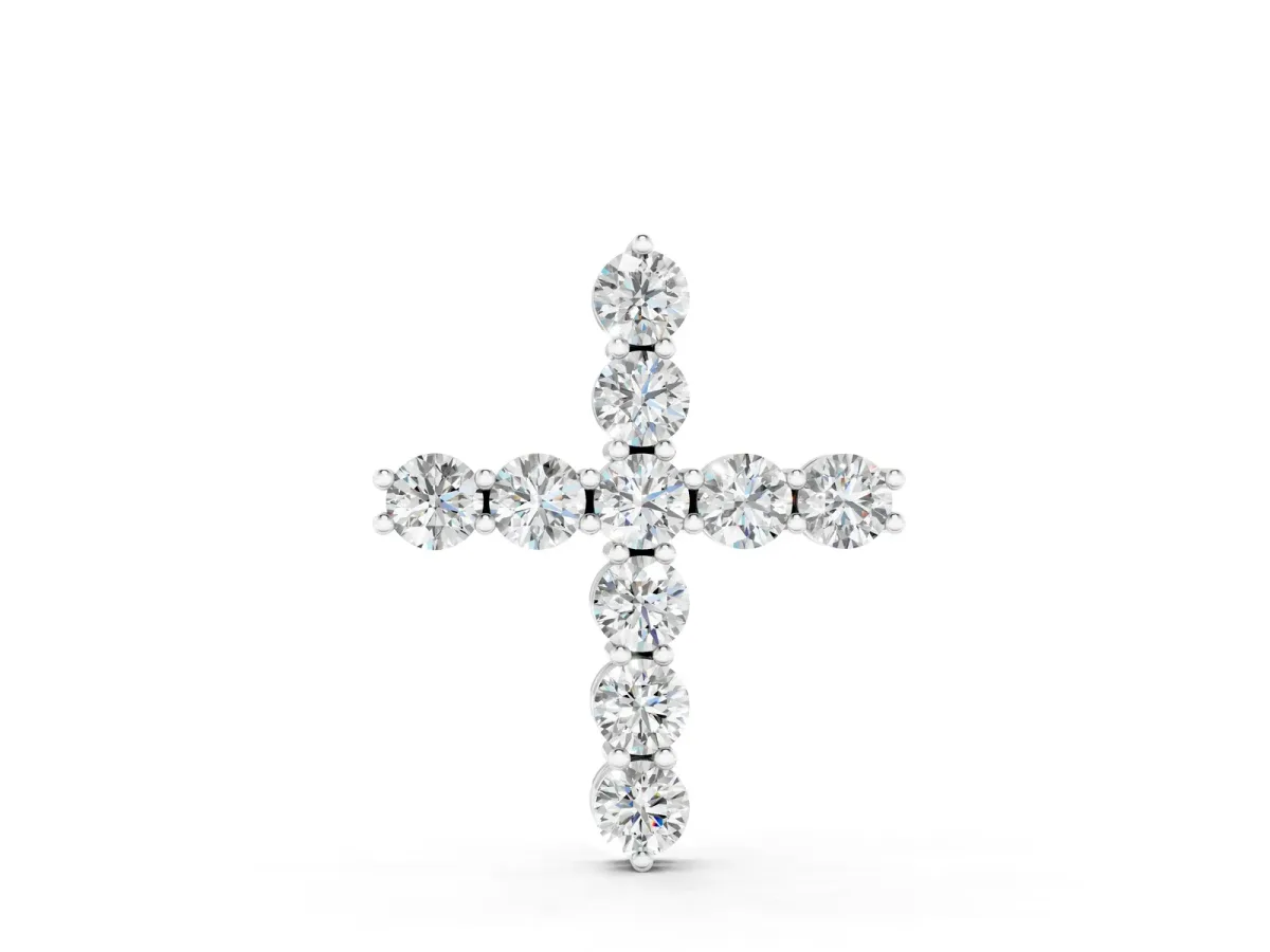 Round Diamond Prong-Set Cross Pendant White gold