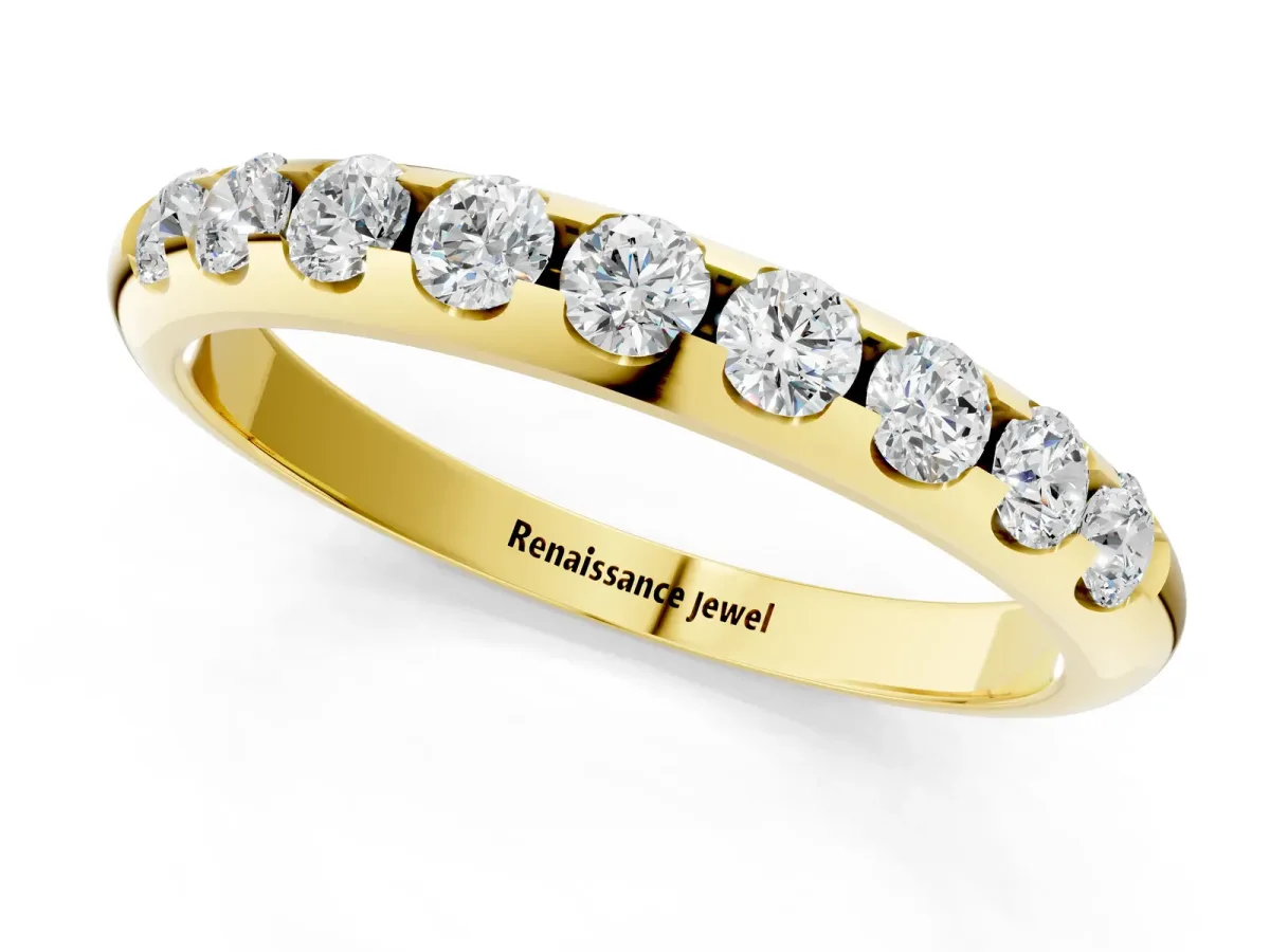 Round Cut Diamond Half-Eternity Band with Shared Prong Setting Yellow gold