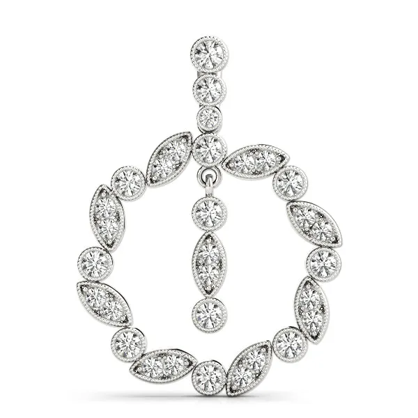 Round and Marquise Cut Diamond Milgrain Halo Pendant Silver