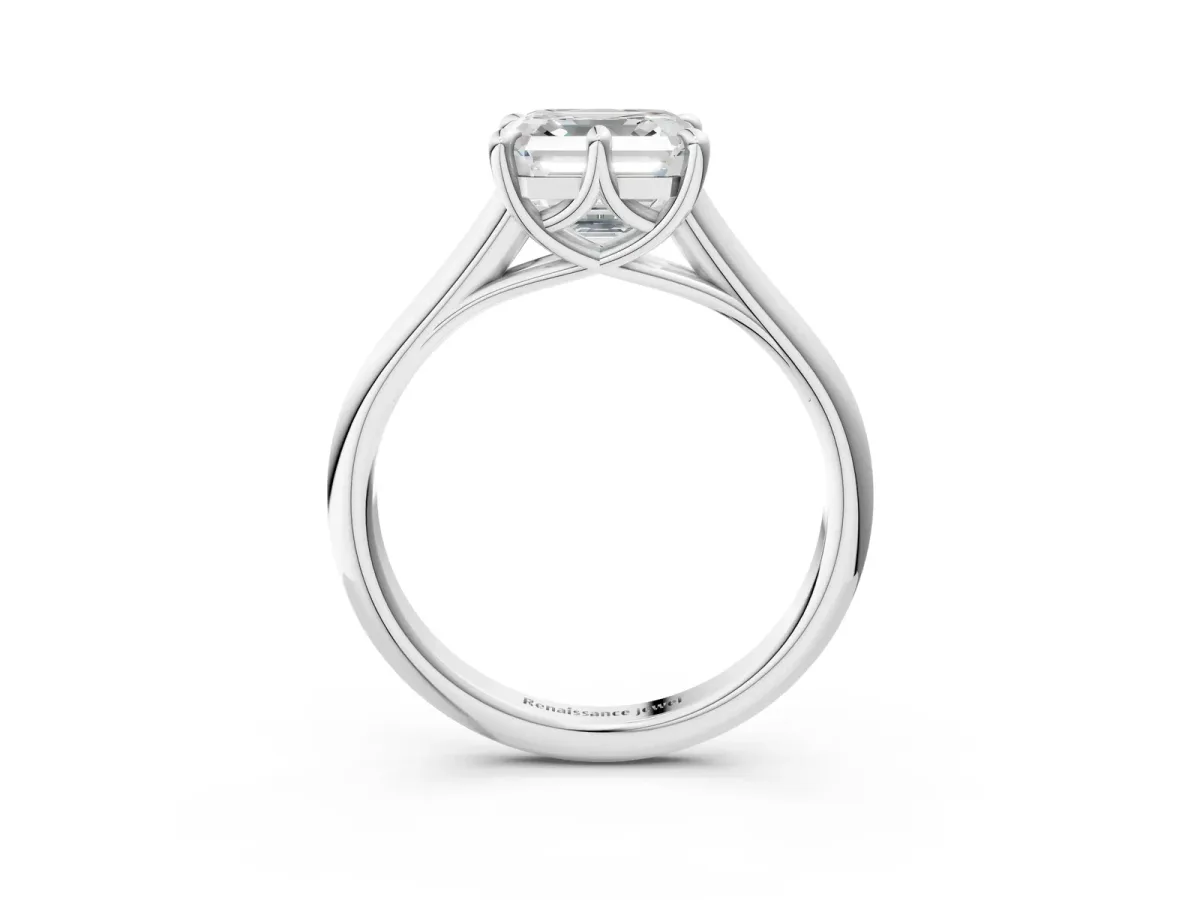 Asscher Cut Solitaire Engagement Ring with Six-Prong Setting and Classic Band Platinum