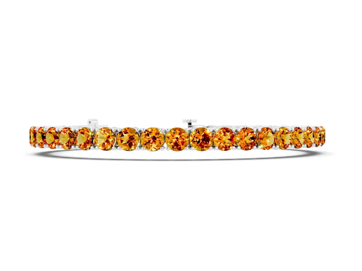 Round Brilliant Citrine Tennis Bracelet with Prong Setting Silver