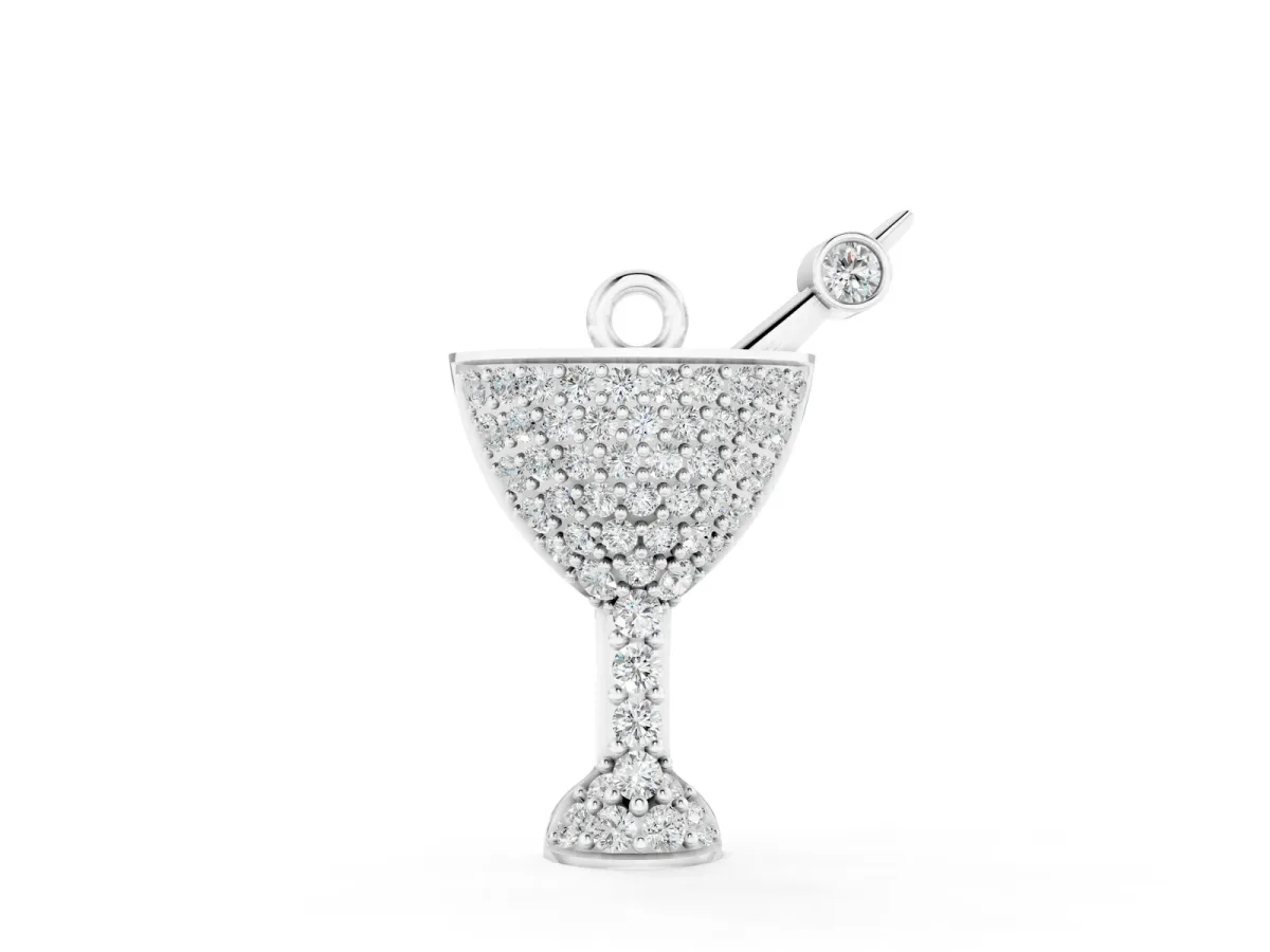 Pavé Round Diamond Martini Glass Pendant with Bezel Prong Setting Silver
