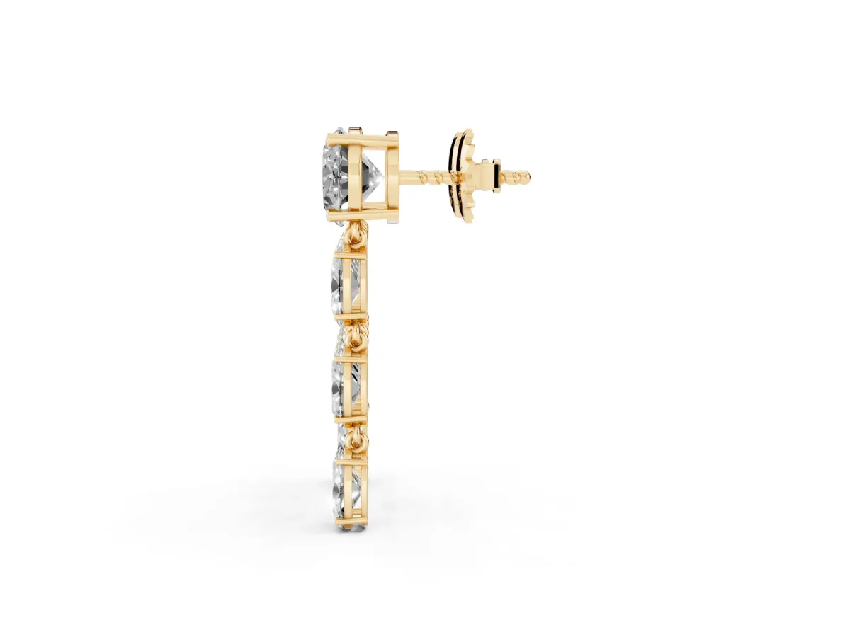 Oval Cut Diamond Multi-Row Drop Earrings Yellow gold