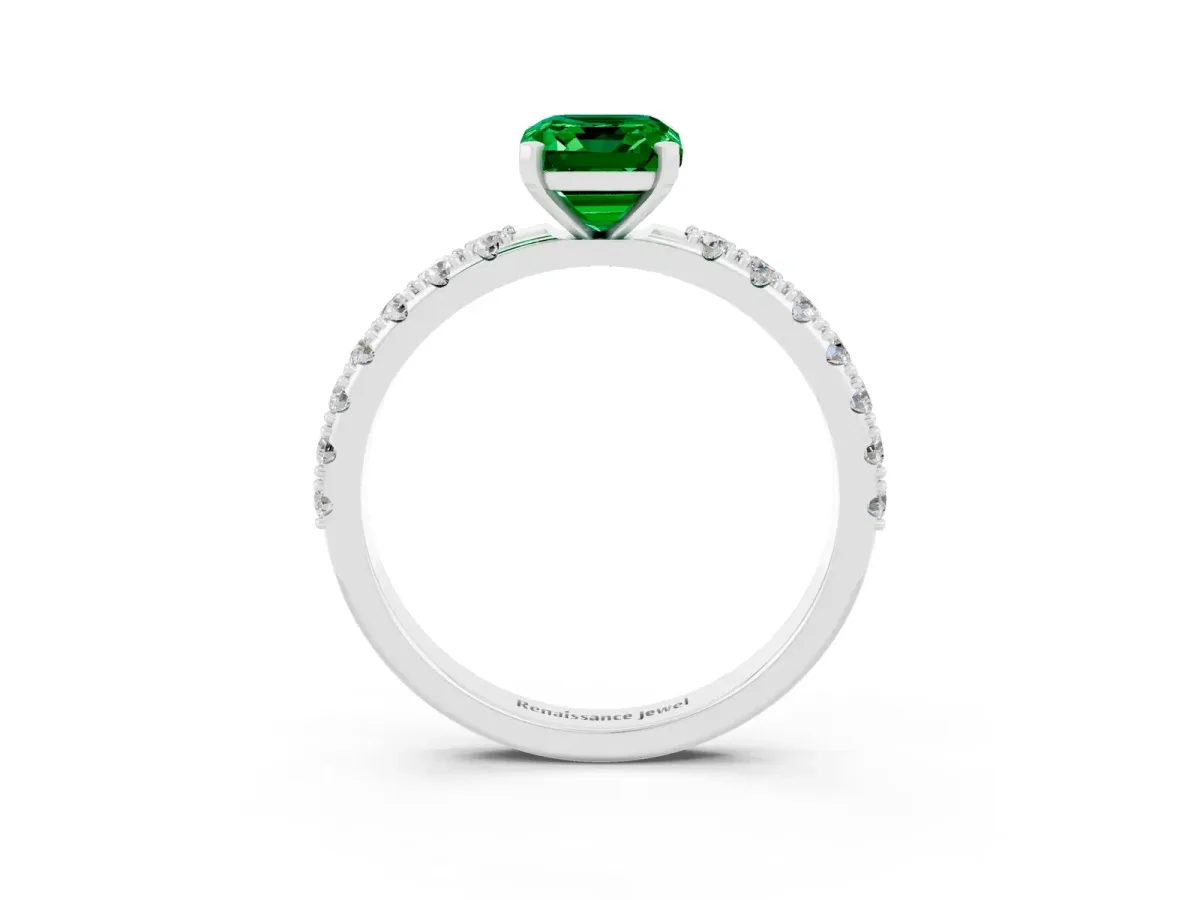 Emerald Cut Emerald Solitaire Pavé Band with Four-Prong Setting Platinum