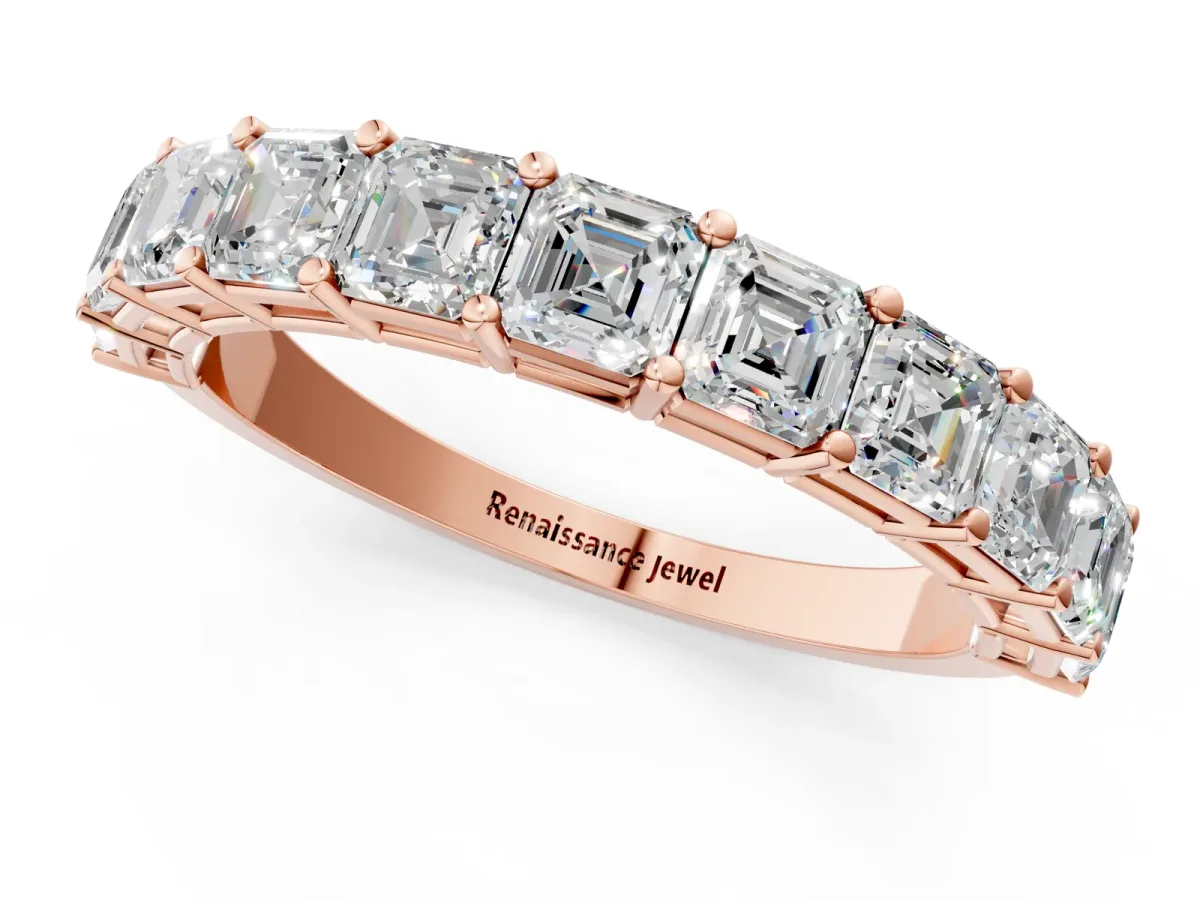 Asscher Cut Half Eternity Band with Shared Prong Setting Rose gold