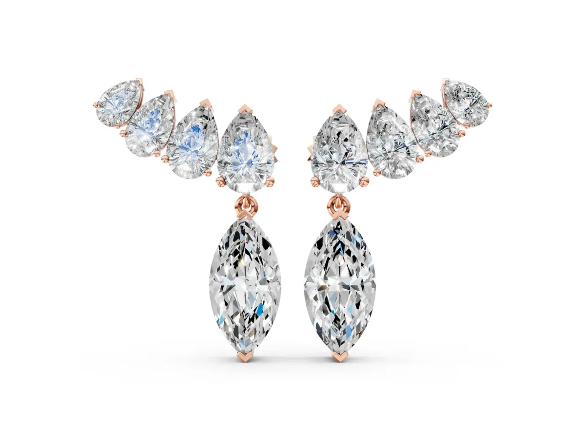 Marquise Cut Diamond Ear Climber Drop Earrings Rose gold
