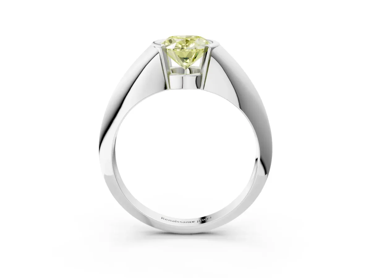 Fancy Yellow Oval Cut Solitaire Tension Set Diamond Ring Platinum