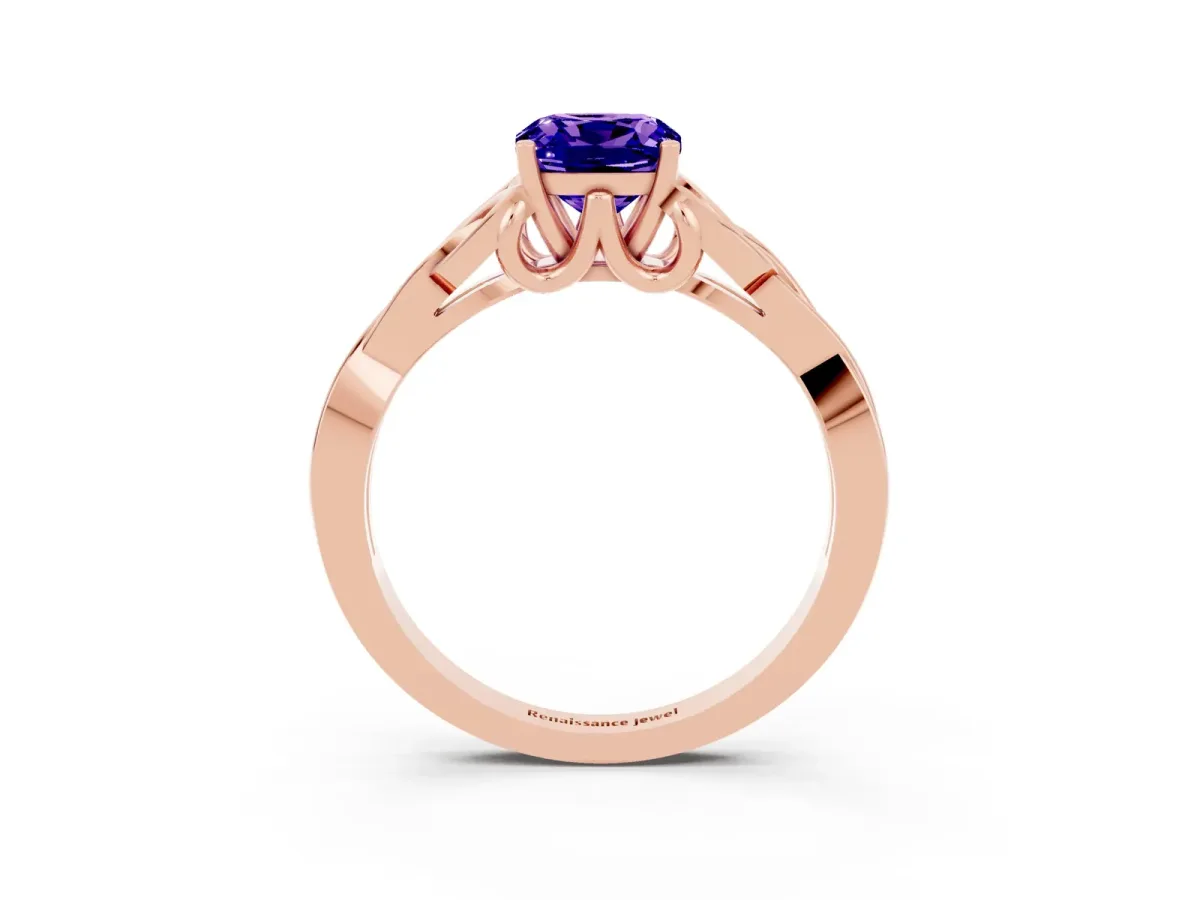 Cushion Cut Tanzanite Solitaire Celtic Knot Ring with Four-Prong Setting Rose gold
