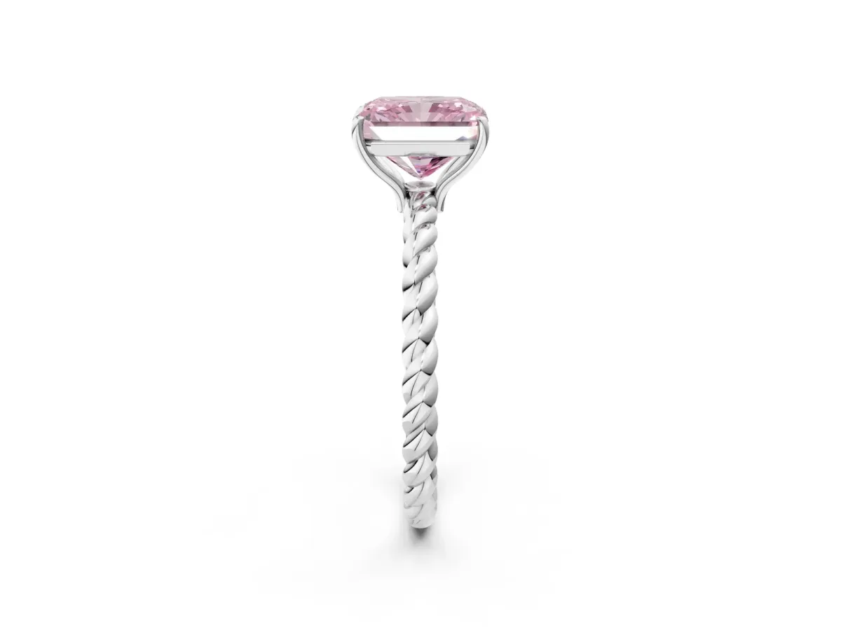 Fancy Pink Radiant Cut Solitaire Twisted Band 4-Prong Ring Platinum