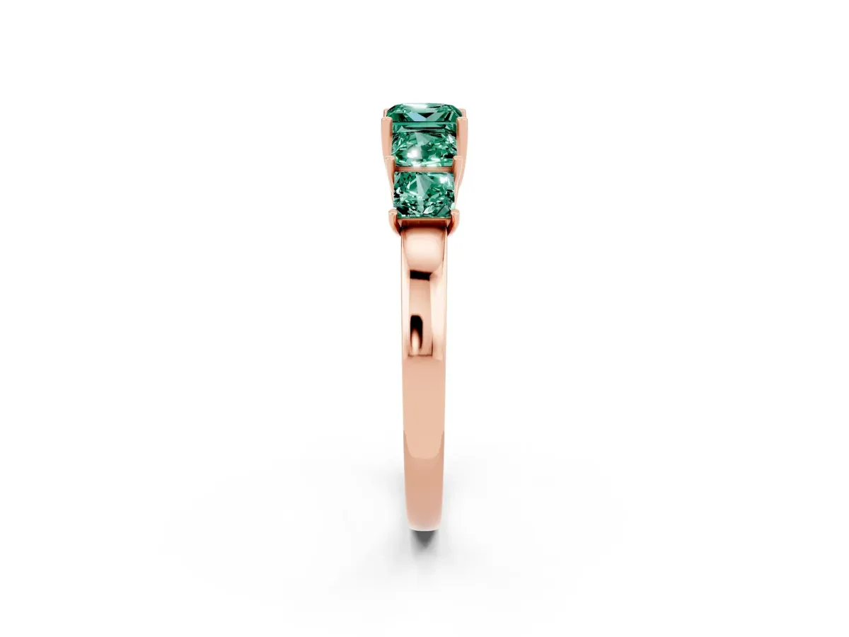 Princess Cut Five-Stone Green Sapphire Ring with Classic Prong Setting Rose gold