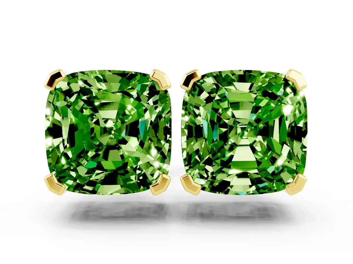Cushion Cut Peridot Stud Earrings Yellow gold