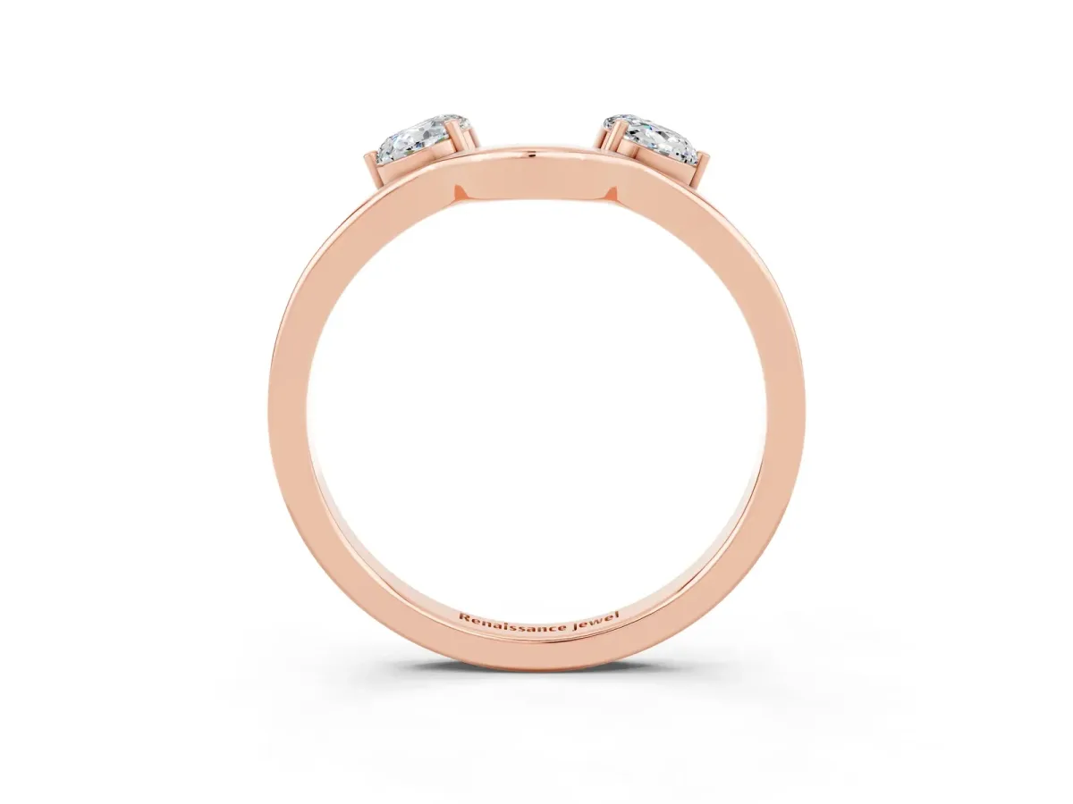 Dual Round Moissanite Open Band Ring with Prong Setting Rose gold