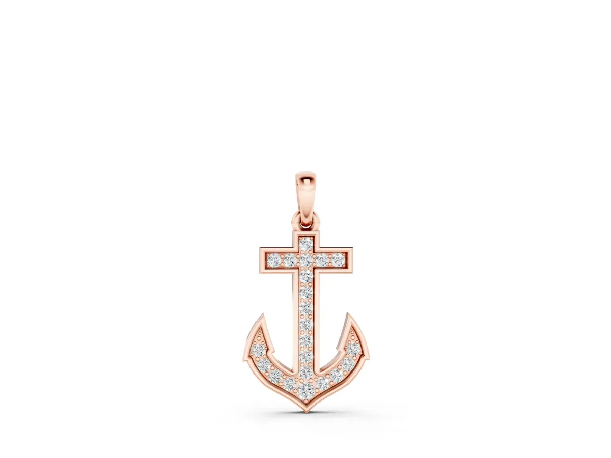 Pavé Round Diamond Anchor Pendant with Four-Prong Setting Rose gold