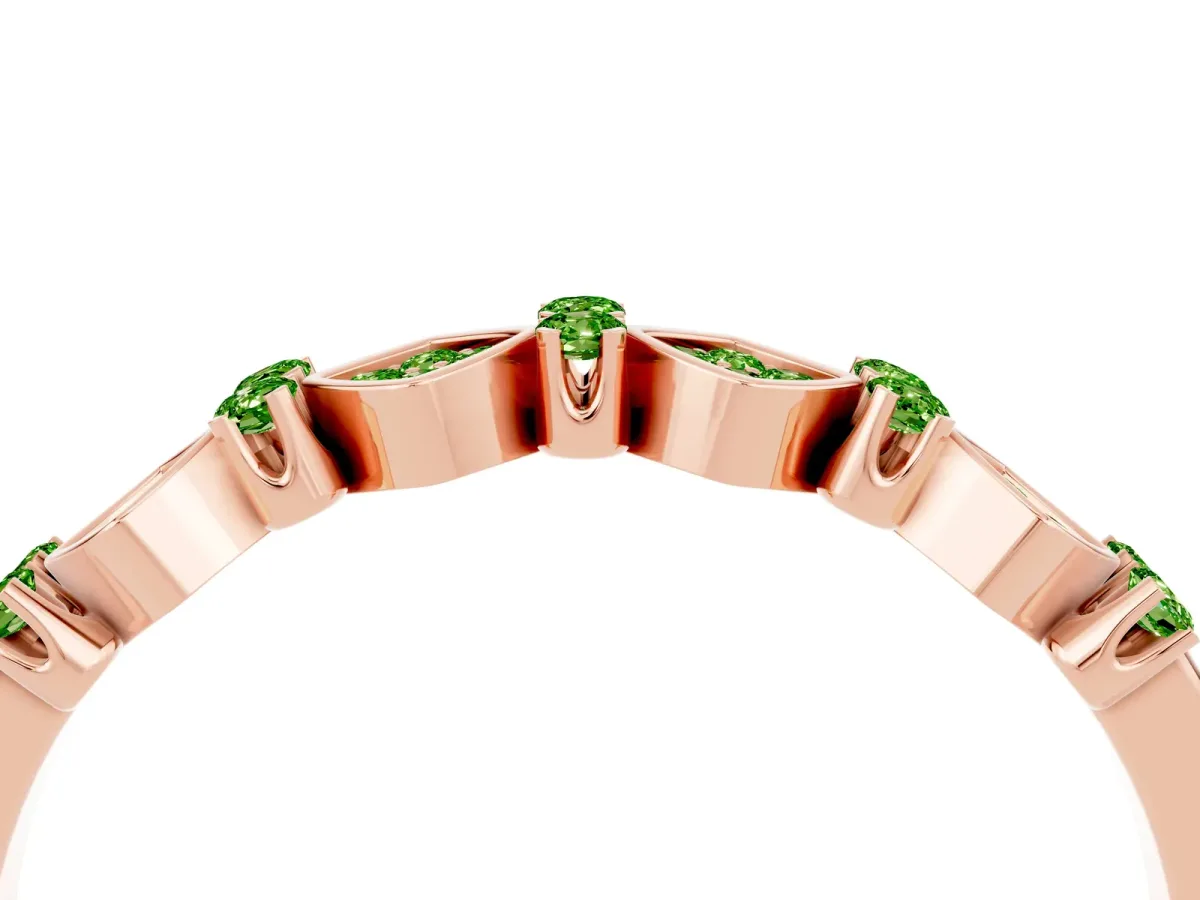Pavé Cushion Peridot Cluster Eternity Band with Prong Setting Rose gold