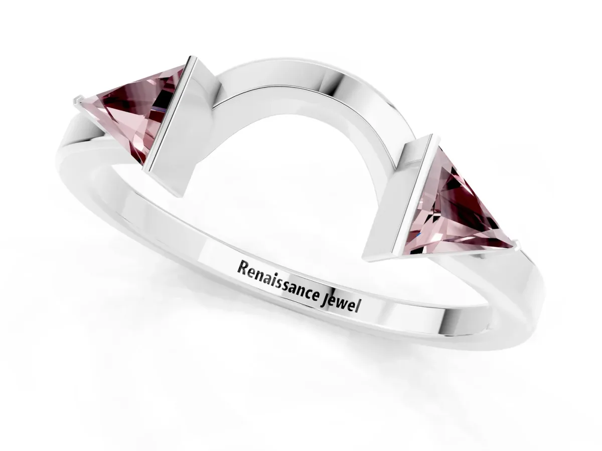 Trillion Morganite Open Band Ring with Bezel Setting Silver
