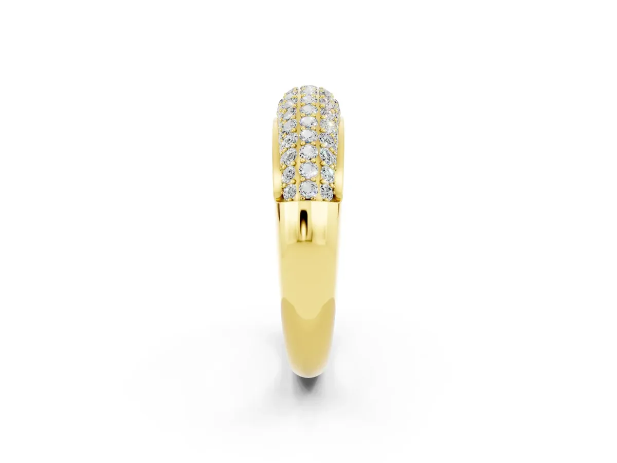 Three-Row Pavé Round Moissanite Dome Band Yellow gold