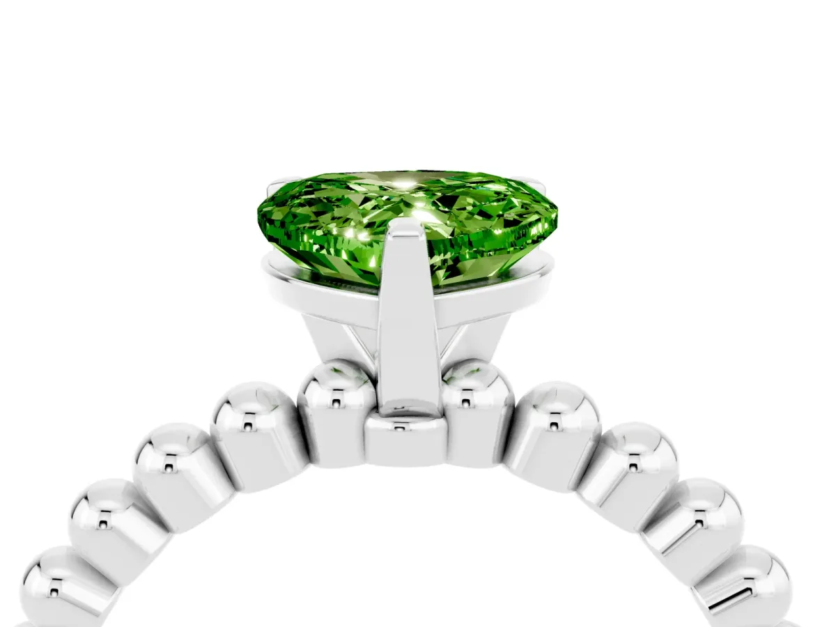 Heart Cut Peridot Solitaire Ring with Beaded Band and Prong Setting White gold