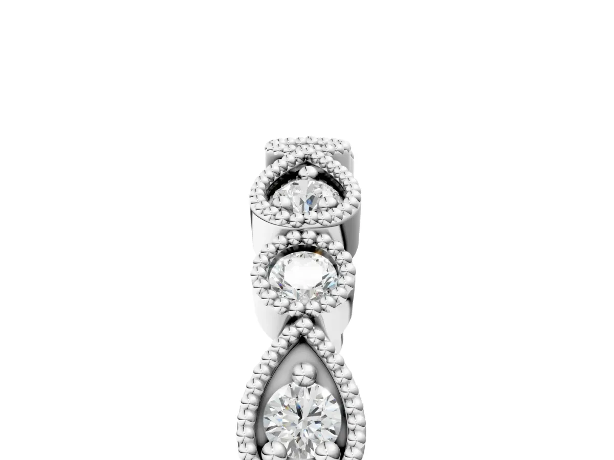 Milgrain Bezel Set Pear and Round Diamond Eternity Band Silver