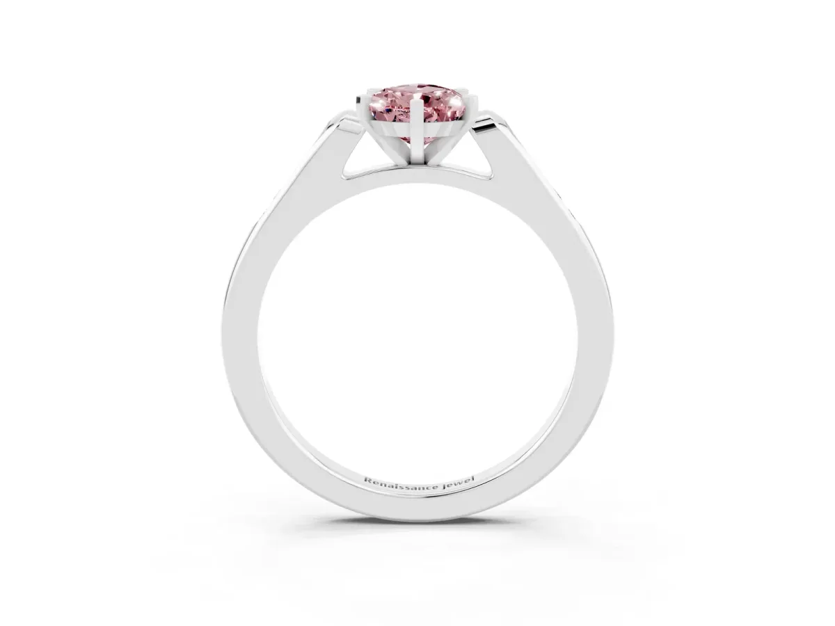 Pear Cut Morganite Solitaire Ring with Channel Set Round Band and Prong Setting Silver
