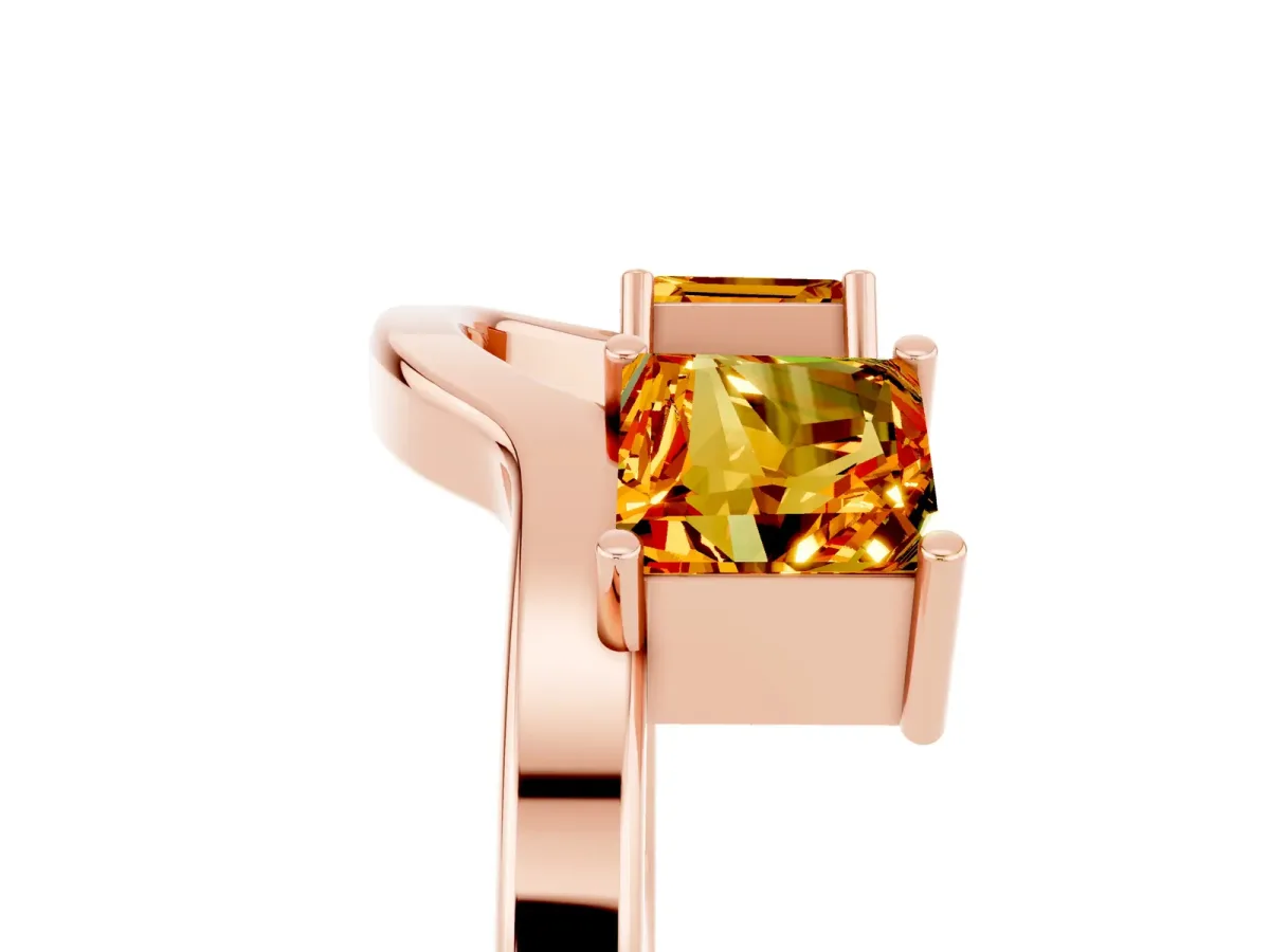 Princess Cut Citrine Two-Stone Open Band Ring with Four-Prong Setting Rose gold