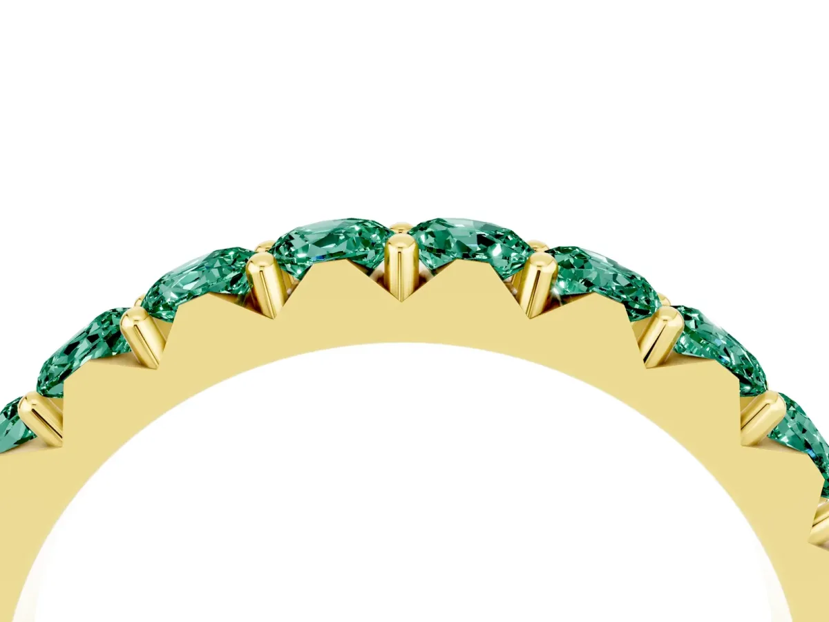 Round Green Sapphire Half Eternity Band with Classic Prong Setting Yellow gold