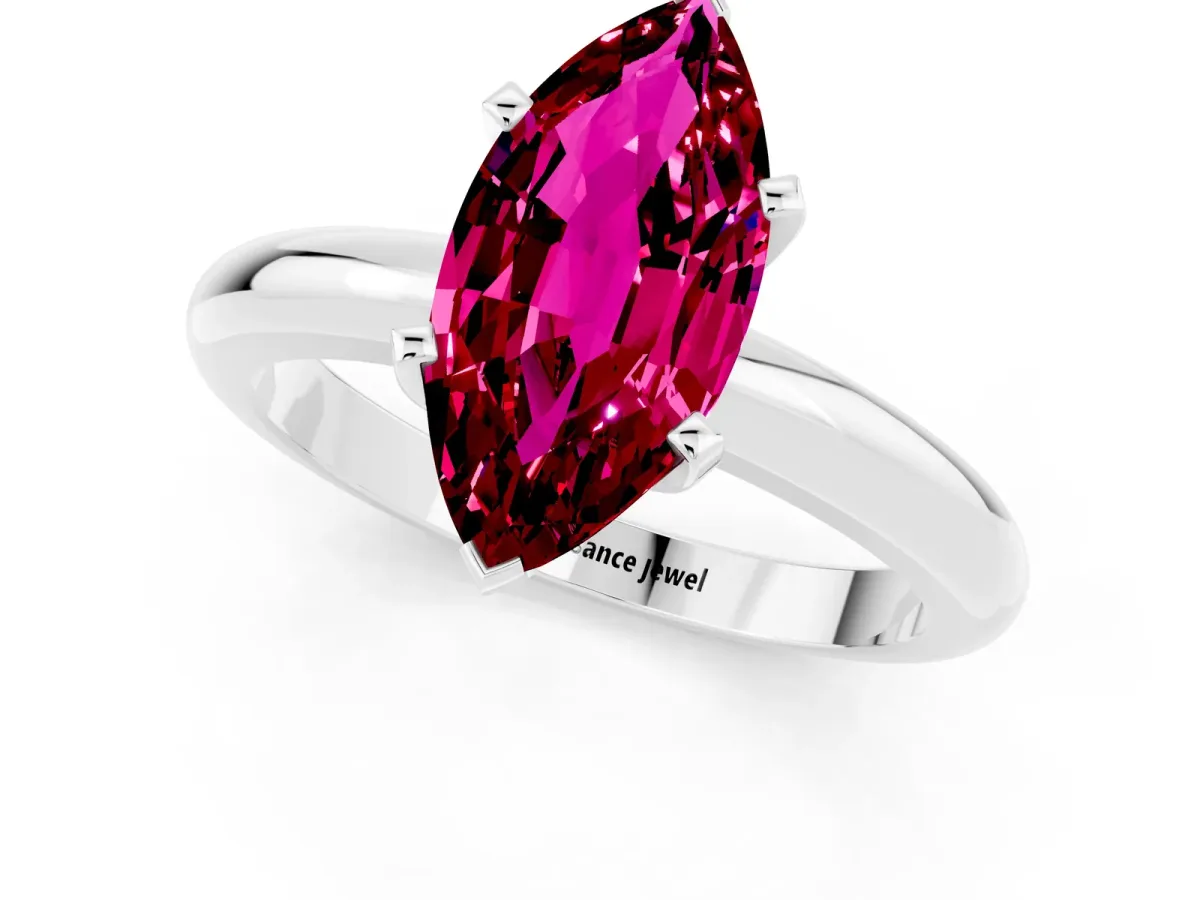 Marquise Cut Garnet Solitaire Engagement Ring with Round Band and Four-Prong Setting Silver