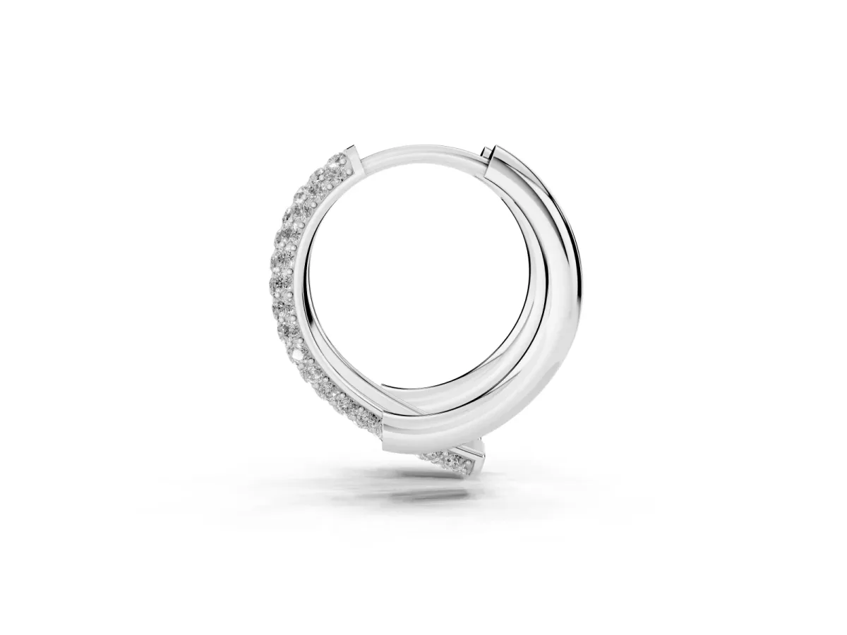 Round Diamond Vega Bypass Hoop Earrings Platinum