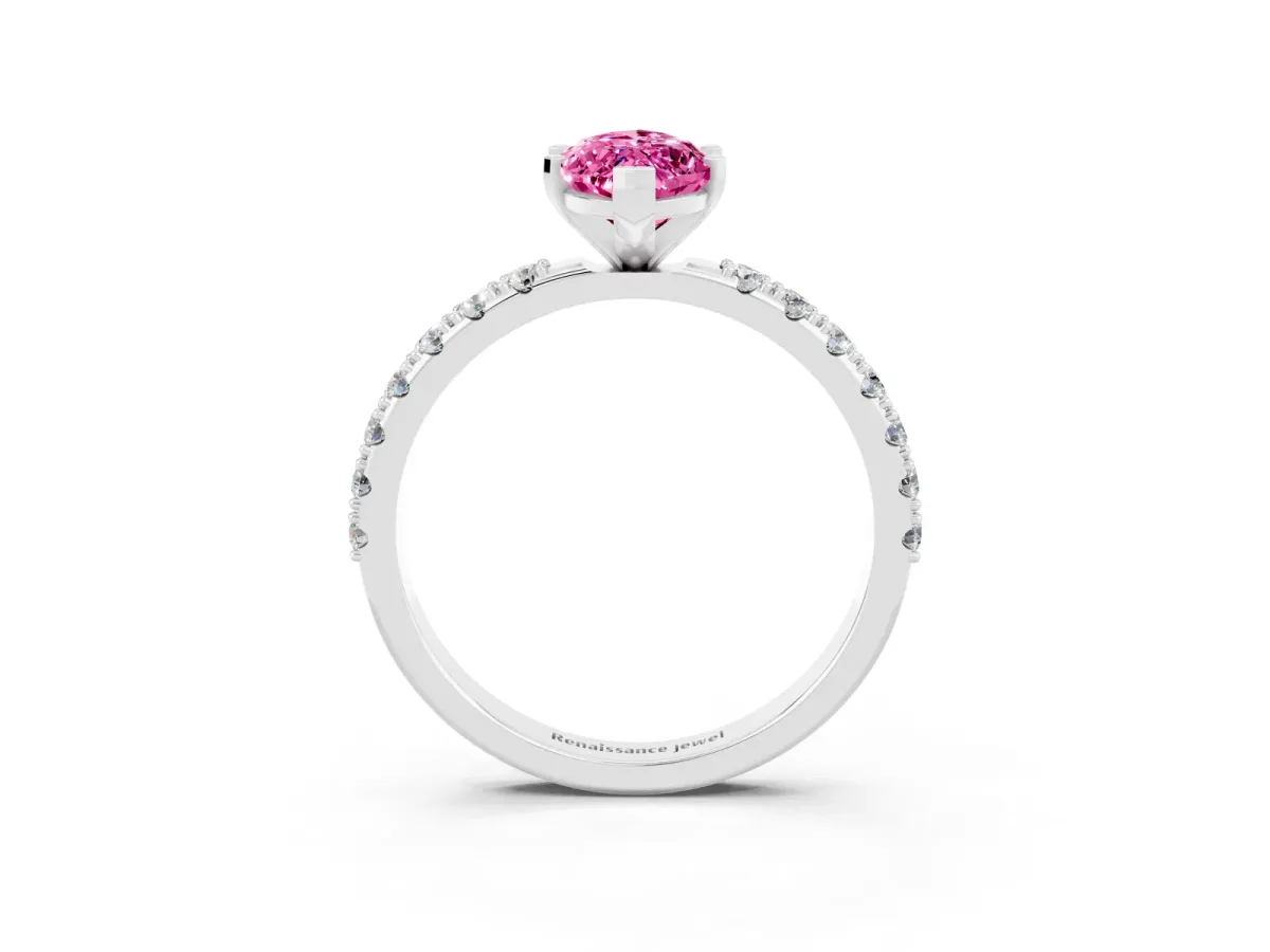 Marquise Cut Pink Sapphire Solitaire Pavé Band with Four-Prong Setting Silver