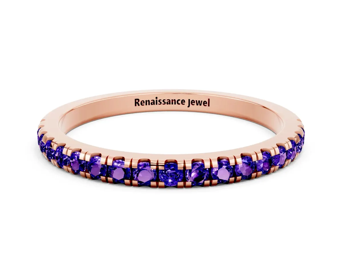 Pavé Round Tanzanite Half Eternity Band with Shared Prong Setting Rose gold