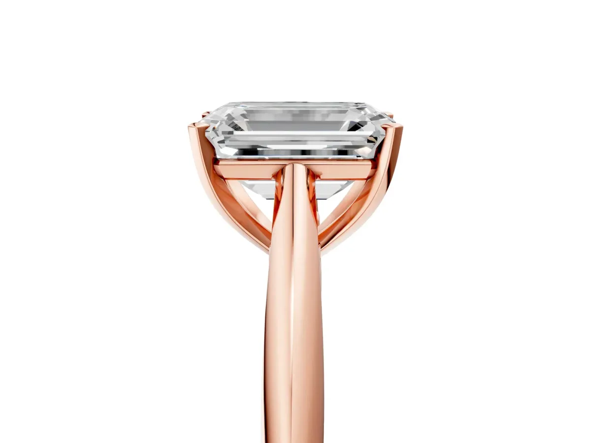 Emerald Cut Diamond Solitaire Engagement Ring with Cathedral Setting and Four-Prong Mount Rose gold