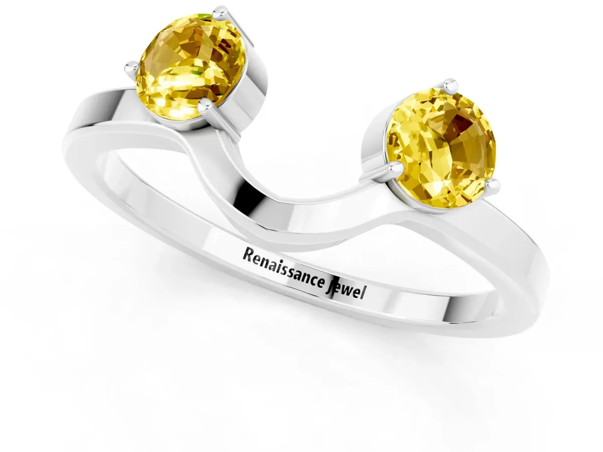 Dual Round Yellow Sapphire Open Band Ring with Prong Setting White gold