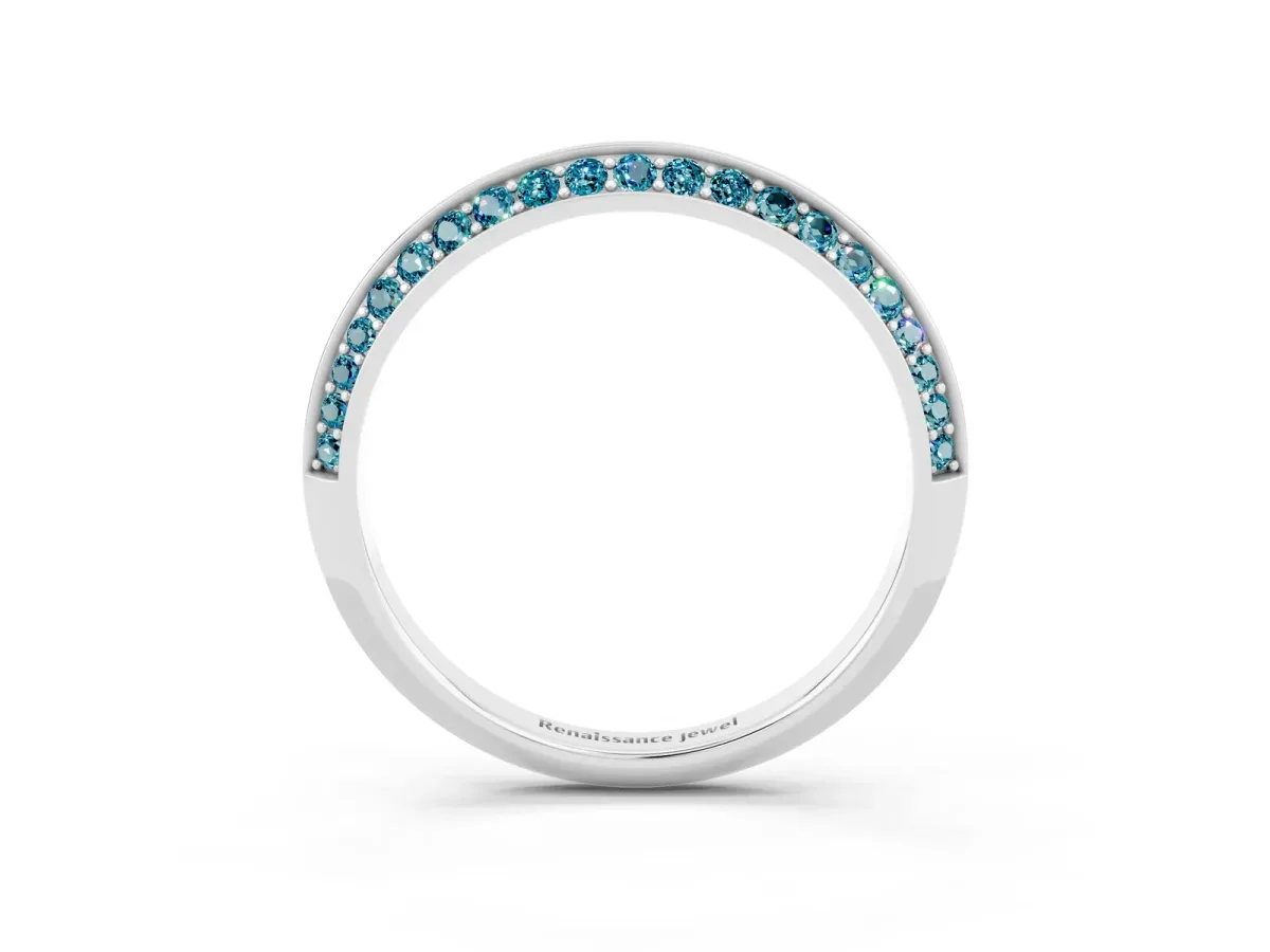 Double Row Pavé Round Blue Topaz Eternity Band with Channel Setting Silver