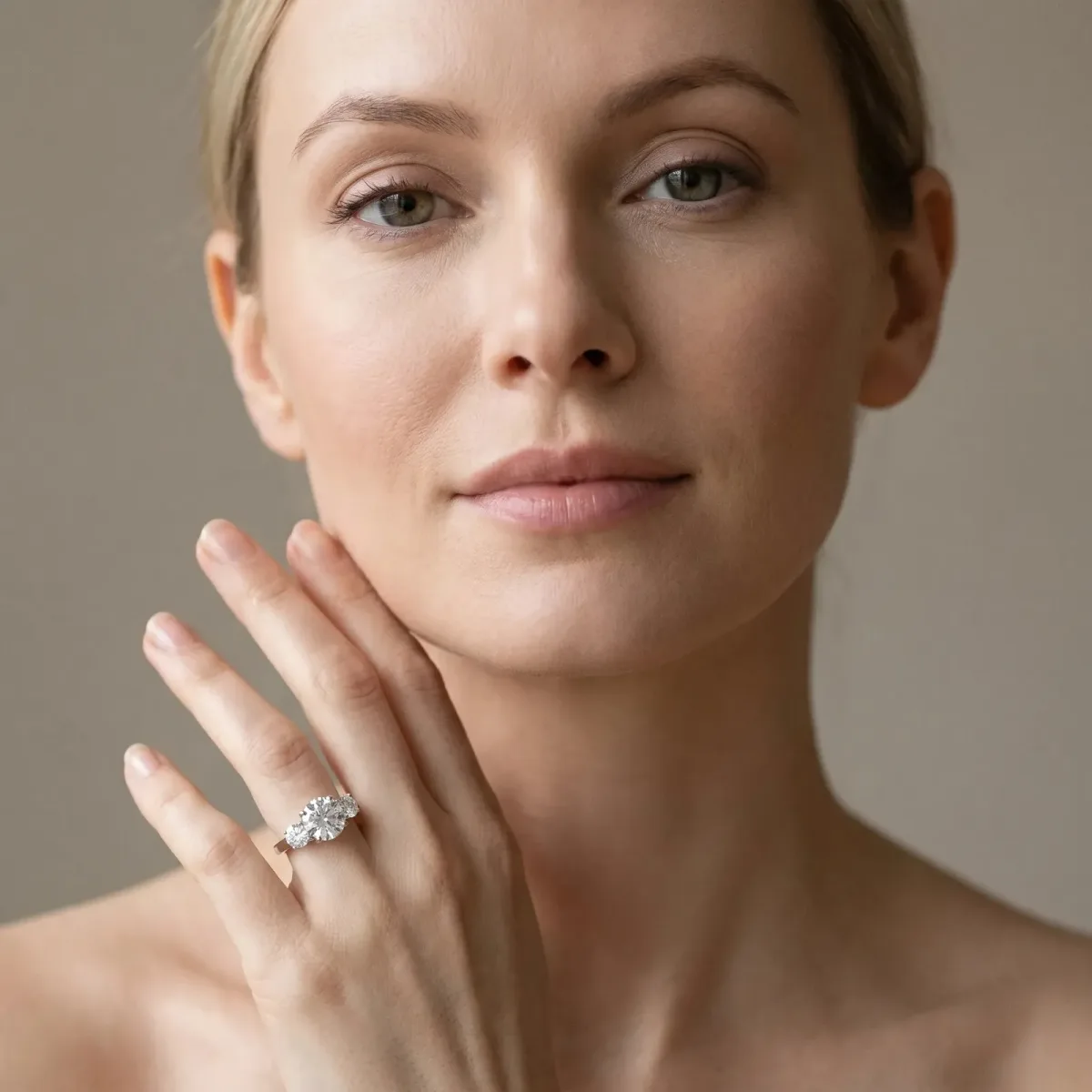 Three-Stone Asscher Cut Cut Diamond Engagement Ring with Prong Setting on a White Gold Band Silver