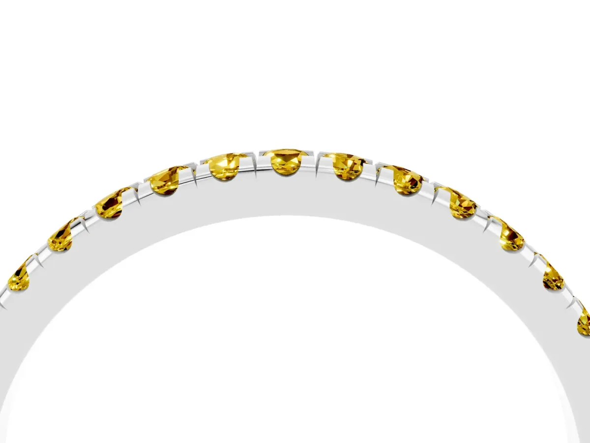 Pavé Round Yellow Sapphire Half Eternity Band with Shared Prong Setting Platinum