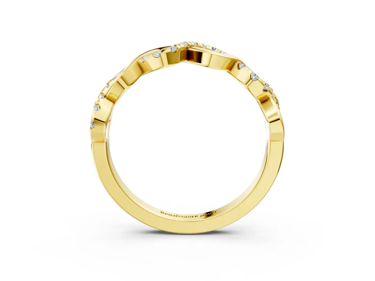Twist Infinity Round Diamond Band with Pavé Setting Yellow gold