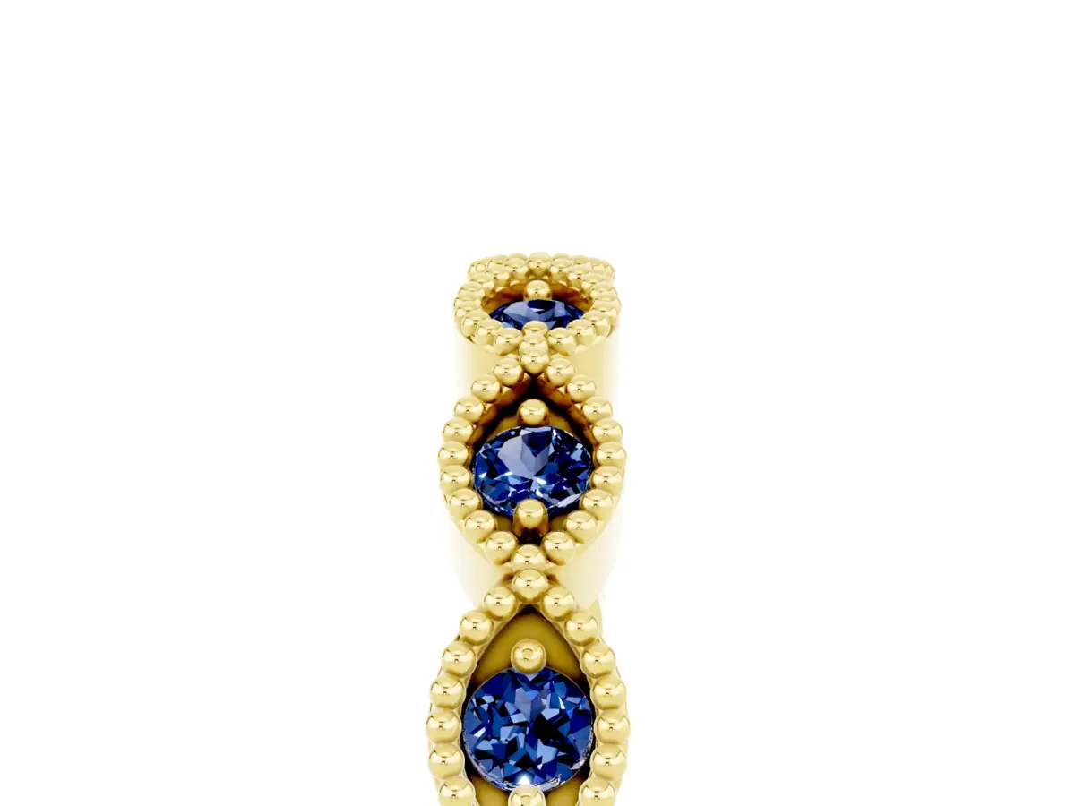 Milgrain Marquise Blue Sapphire Half Eternity Band with Bezel Setting Yellow gold